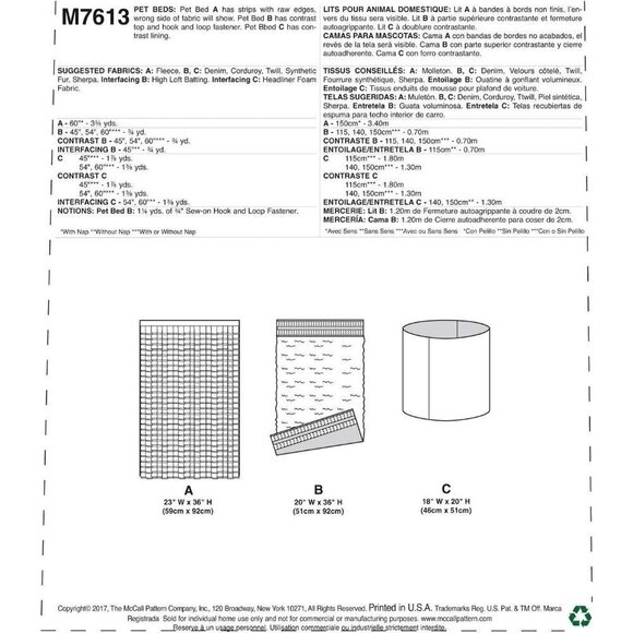 McCalls Sewing Pattern 7613 Pet Beds Blankets - Picture 2 of 5